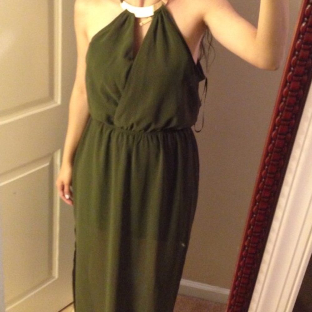 Arden B olive green woven maxi dress
